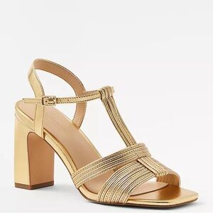 Like New: Ann Taylor metallic leather strappy high block heel sandals